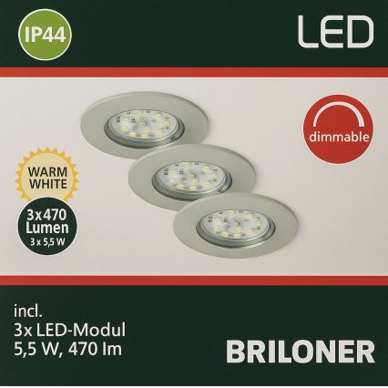 Briloner - 3x LED indbygningslampe til badeværelse dæmpbar LED/5,5W/230V IP44