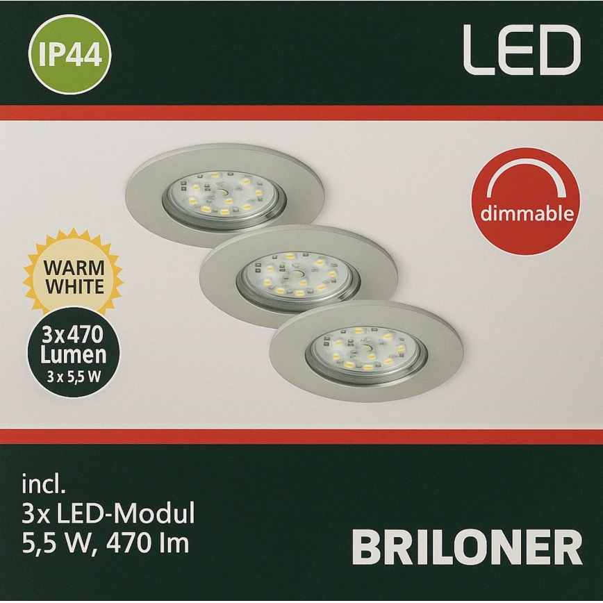 Briloner - 3x LED indbygningslampe til badeværelse dæmpbar LED/5,5W/230V IP44