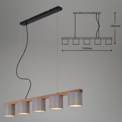 Briloner 4075-054 - RHON pendel på wire, 5xE14/25W/230V