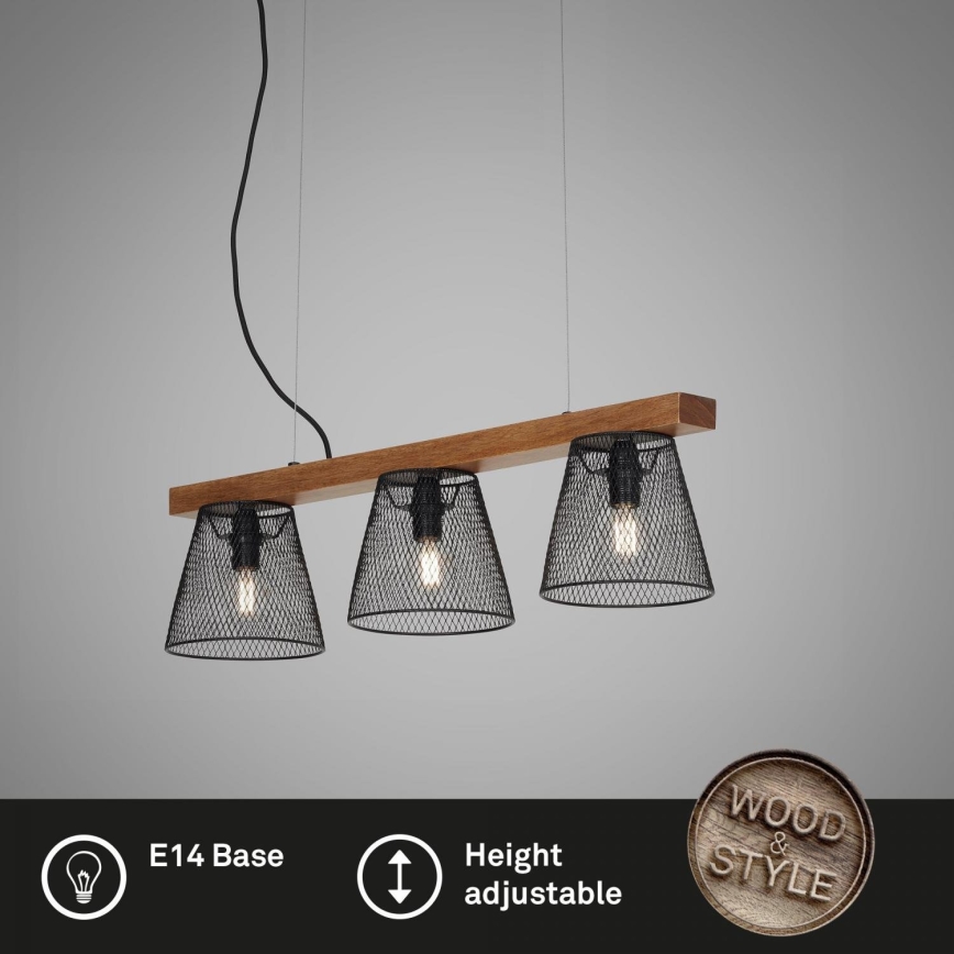 Briloner 4077-035 - Pendel WOOD & STYLE 3xE14/25W/230V gummitræ