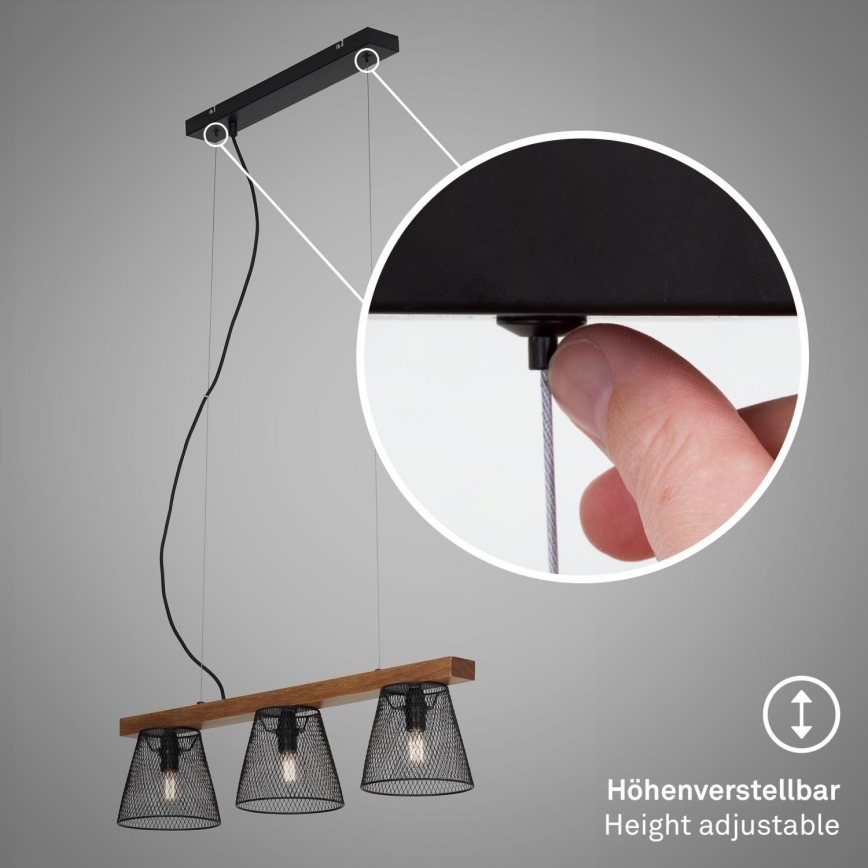 Briloner 4077-035 - Pendel WOOD & STYLE 3xE14/25W/230V gummitræ