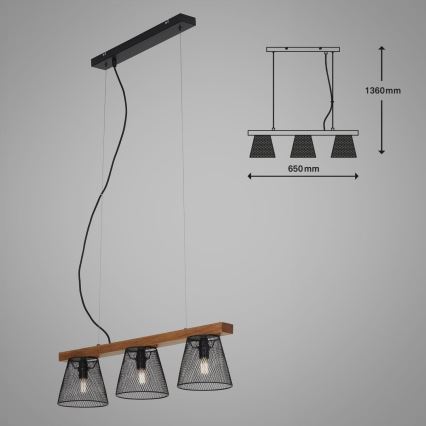 Briloner 4077-035 - Pendel WOOD & STYLE 3xE14/25W/230V gummitræ
