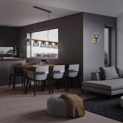 Briloner 4077-055 - Pendel med wire WOOD & STYLE 5xE14/25W/230V gummitræ