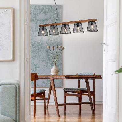 Briloner 4077-055 - Pendel med wire WOOD & STYLE 5xE14/25W/230V gummitræ