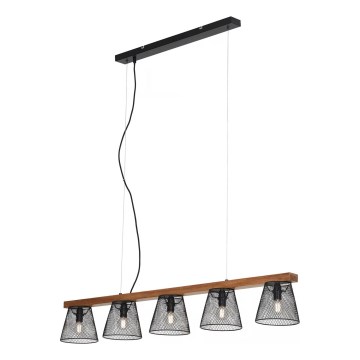 Briloner 4077-055 - Pendel med wire WOOD & STYLE 5xE14/25W/230V gummitræ