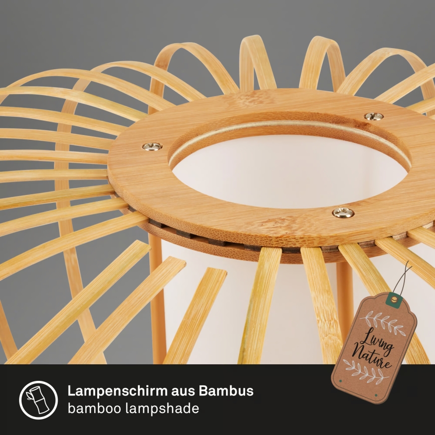 Briloner 4759031 - Pendel på ledning 3xE27/10W/230V sort/bambus