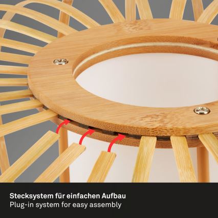 Briloner 4759031 - Pendel på ledning 3xE27/10W/230V sort/bambus