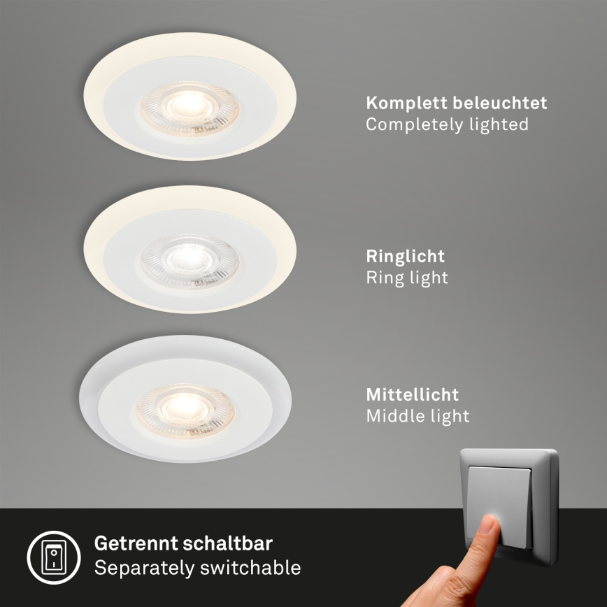 Briloner 7039036 - Sæt med 3 LED-indbygningsspots til badeværelse LED/5W/230V IP44 hvid