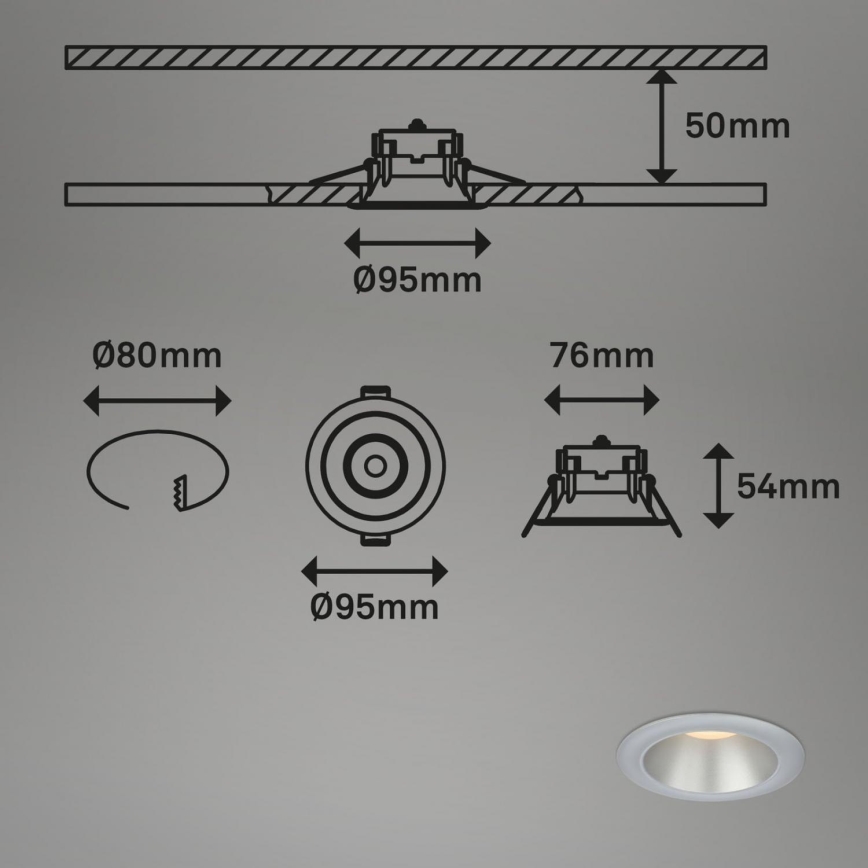 Briloner 7041-034 - SÆT 3x LED indbygningslampe til badeværelse LED/4,9W/230V IP44 sølvfarvet