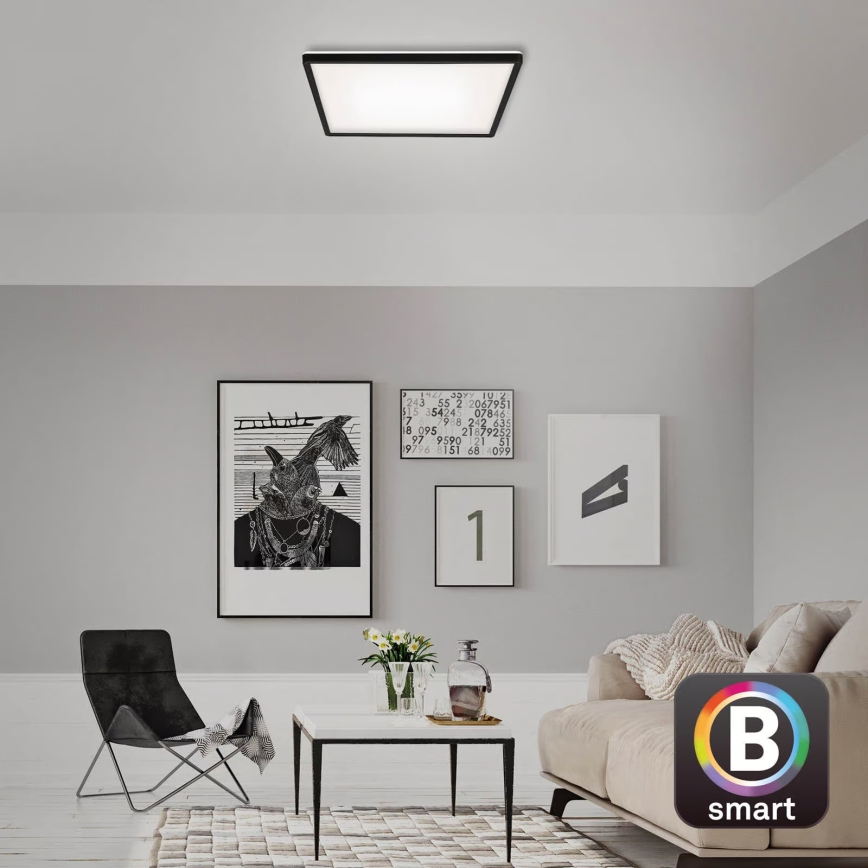 Briloner 7060-015 - LED dæmpbar overflademonteret panel SLIM LED/22W/230V 2700-6500K 42x42 cm sort Wi-Fi Tuya + fjernbetjening
