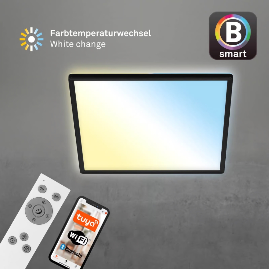 Briloner 7060-015 - LED dæmpbar overflademonteret panel SLIM LED/22W/230V 2700-6500K 42x42 cm sort Wi-Fi Tuya + fjernbetjening