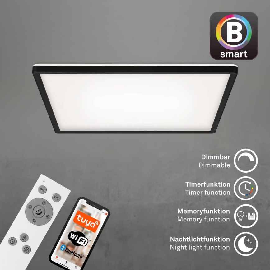 Briloner 7060-015 - LED dæmpbar overflademonteret panel SLIM LED/22W/230V 2700-6500K 42x42 cm sort Wi-Fi Tuya + fjernbetjening