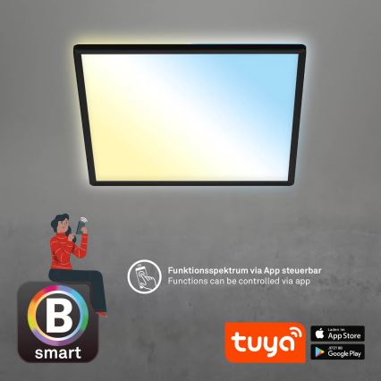 Briloner 7060-015 - LED dæmpbar overflademonteret panel SLIM LED/22W/230V 2700-6500K 42x42 cm sort Wi-Fi Tuya + fjernbetjening