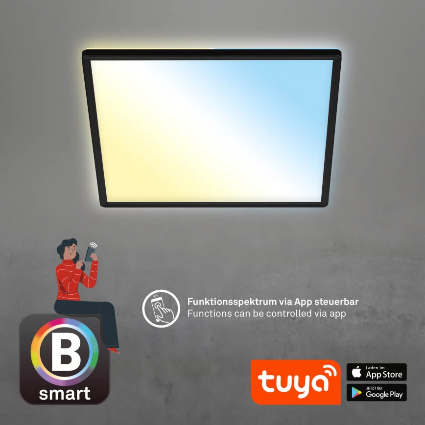 Briloner 7060-015 - LED dæmpbar overflademonteret panel SLIM LED/22W/230V 2700-6500K 42x42 cm sort Wi-Fi Tuya + fjernbetjening