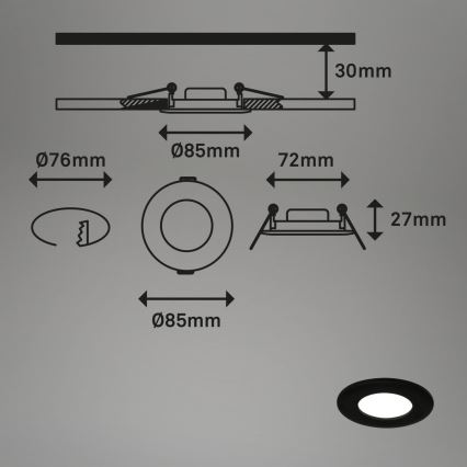Briloner 7103-435 - SÆT 3x LED indbygningslampe til badeværelse dæmpbar LED/5W/230V IP44