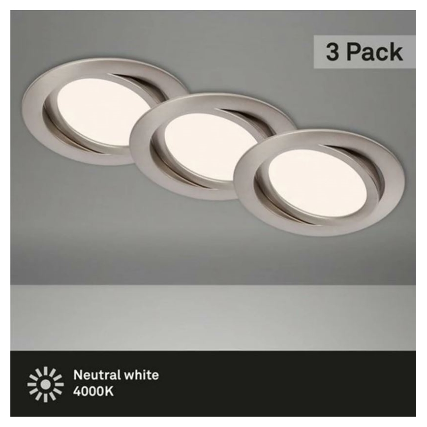 Briloner 7116-432 - SÆT 3x LED indbygningslampe til badeværelse FLAT IN LED/9W/230V IP23