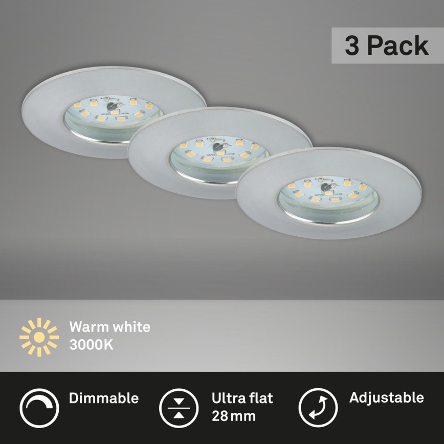 Briloner 7231-039 - Sæt med 3x dæmpbare LED-indbygningsspots til badeværelset LED/5,5W/230V IP44 mat krom