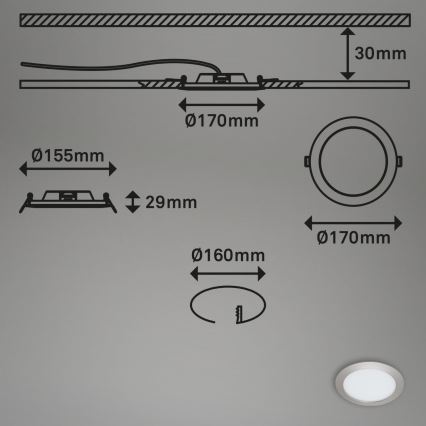 Briloner 7286-012 - LED indbygningslampe til badeværelse LED/12W/230V IP44