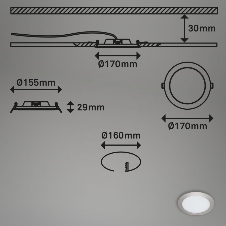 Briloner 7286-012 - LED indbygningslampe til badeværelse LED/12W/230V IP44