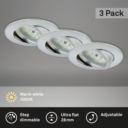 Briloner 7296-039 - Sæt med 3 dæmpbare LED-indbygningsspots til badeværelse LED/6,5W/230V 3000K IP23 mat krom