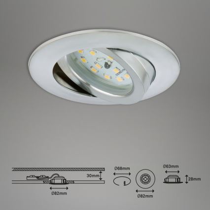 Briloner 7296-039 - Sæt med 3 dæmpbare LED-indbygningsspots til badeværelse LED/6,5W/230V 3000K IP23 mat krom