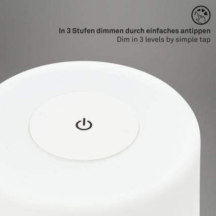 Briloner 7420016 - Udendørs LED bordlampe m. touch-funktion genopladelig og dæmpbar LED/4W/5V IP44 3000K hvid