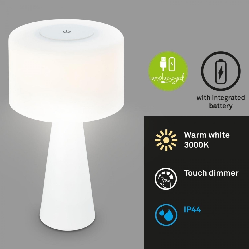 Briloner 7420016 - Udendørs LED bordlampe m. touch-funktion genopladelig og dæmpbar LED/4W/5V IP44 3000K hvid