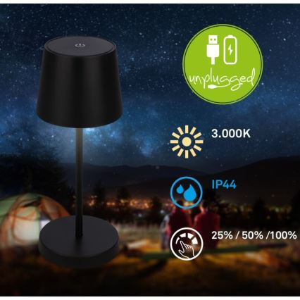Briloner 7423015 - Udendørs LED bordlampe dæmpbar og genopladelig LED/2,6W/5V IP44 2000 mAh sort