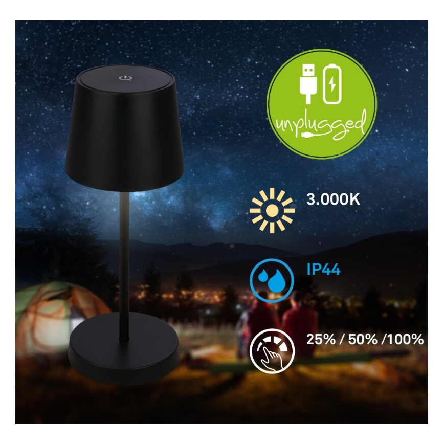 Briloner 7423015 - Udendørs LED bordlampe dæmpbar og genopladelig LED/2,6W/5V IP44 2000 mAh sort