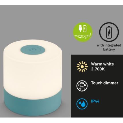 Briloner 7461010 - Udendørs LED bordlampe dæmpbar og genopladelig LED/2W/5V IP44 1200 mAh blå