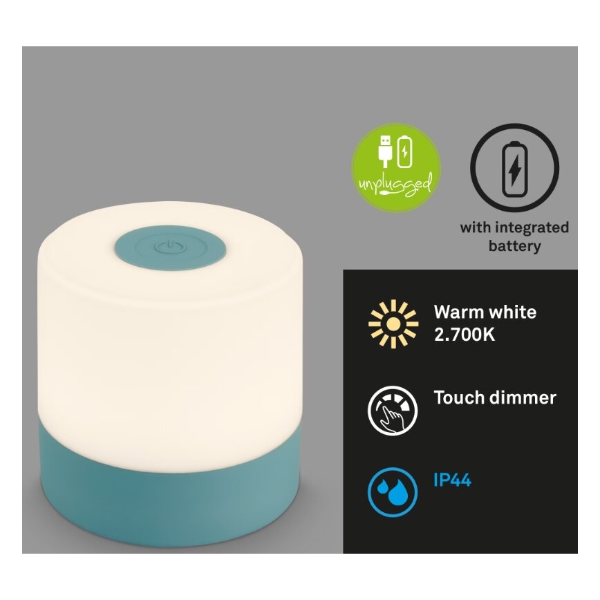 Briloner 7461010 - Udendørs LED bordlampe dæmpbar og genopladelig LED/2W/5V IP44 1200 mAh blå