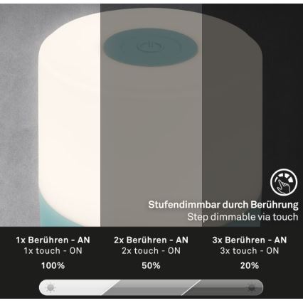 Briloner 7461010 - Udendørs LED bordlampe dæmpbar og genopladelig LED/2W/5V IP44 1200 mAh blå