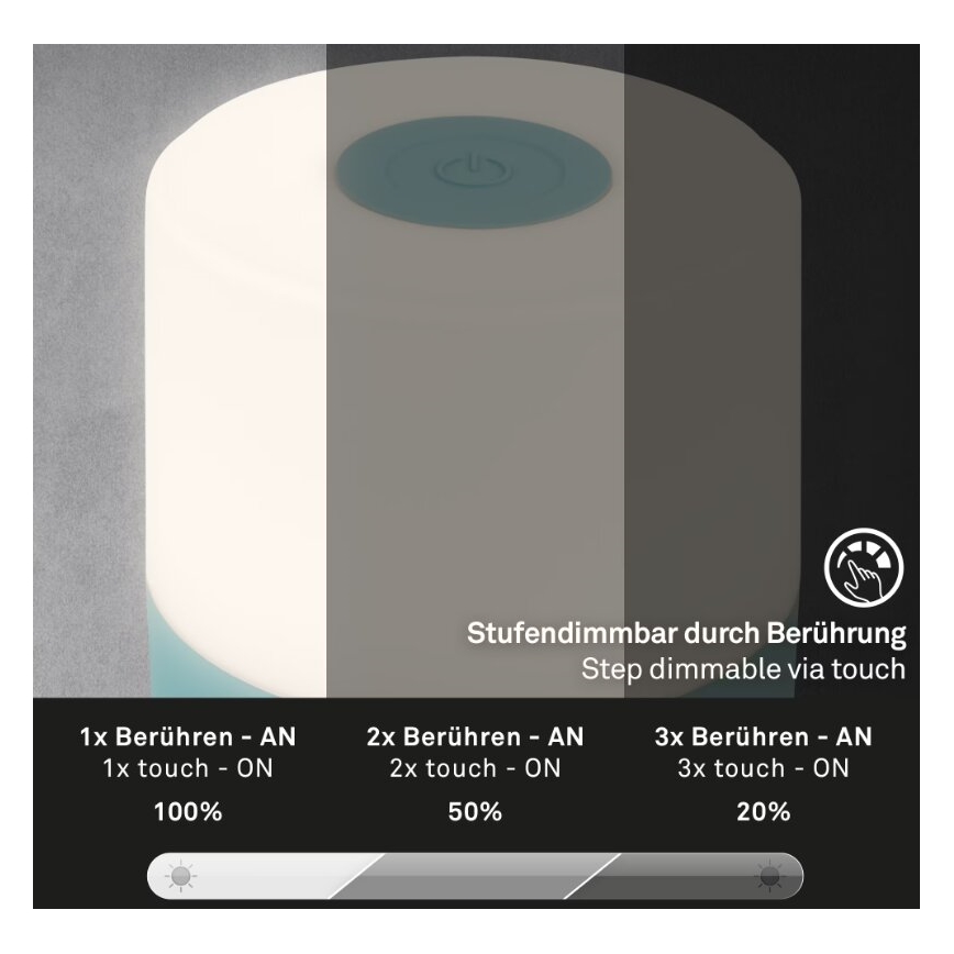 Briloner 7461010 - Udendørs LED bordlampe dæmpbar og genopladelig LED/2W/5V IP44 1200 mAh blå