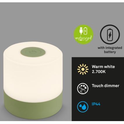 Briloner 7461019 - Udendørs LED bordlampe dæmpbar og genopladelig LED/2W/5V IP44 1200 mAh grøn