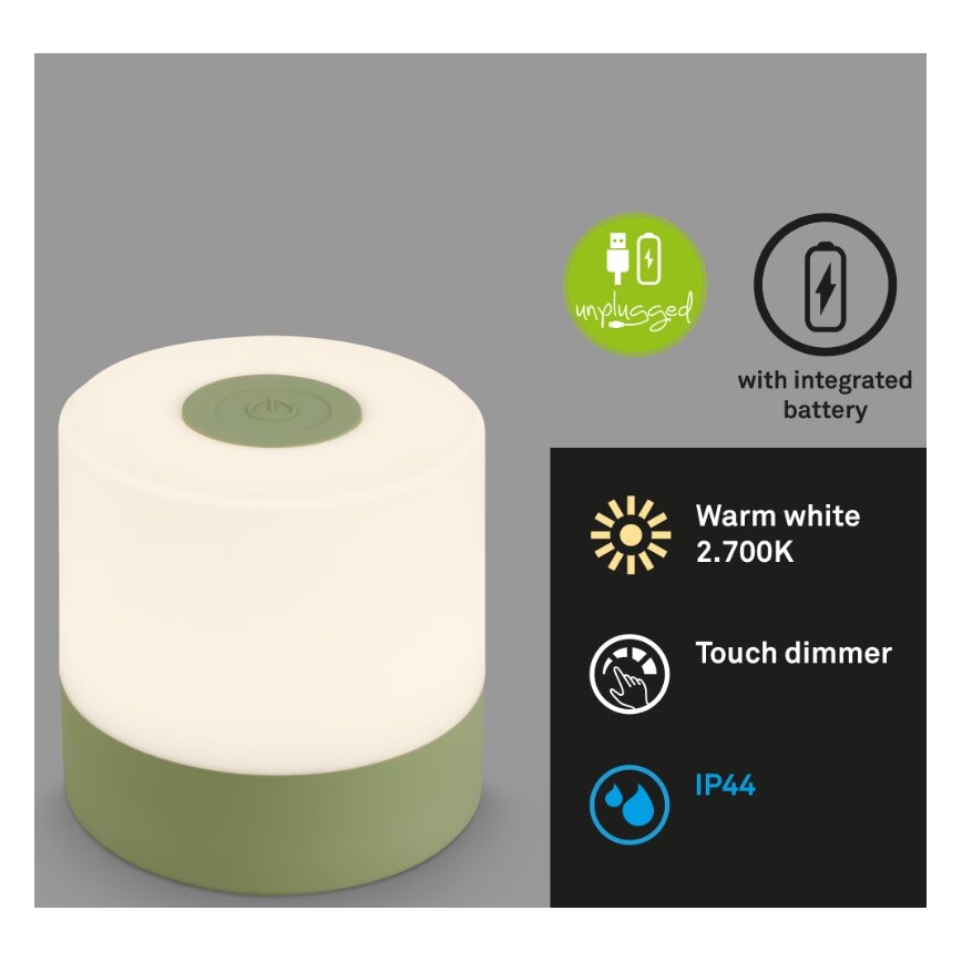 Briloner 7461019 - Udendørs LED bordlampe dæmpbar og genopladelig LED/2W/5V IP44 1200 mAh grøn