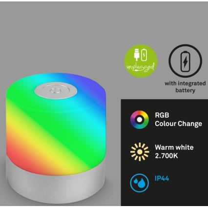 Briloner 7462014 - Udendørs LED bordlampe m. RGB-farver genopladelig LED/1,5W/5V IP44 1200 mAh mat krom