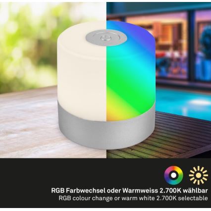 Briloner 7462014 - Udendørs LED bordlampe m. RGB-farver genopladelig LED/1,5W/5V IP44 1200 mAh mat krom