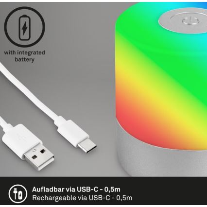 Briloner 7462014 - Udendørs LED bordlampe m. RGB-farver genopladelig LED/1,5W/5V IP44 1200 mAh mat krom