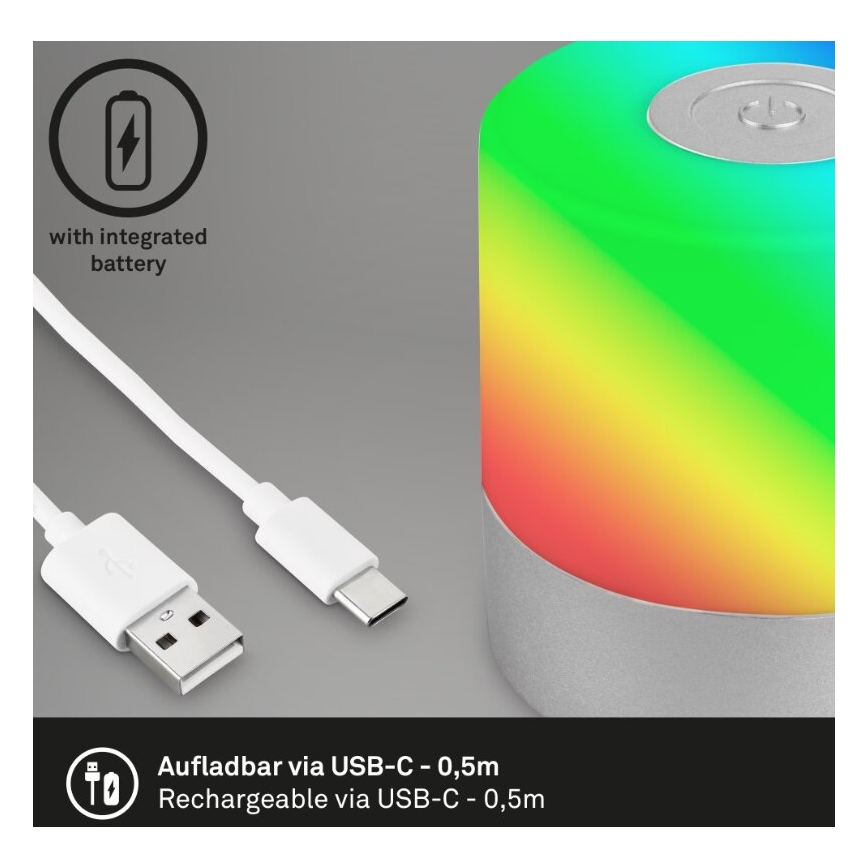 Briloner 7462014 - Udendørs LED bordlampe m. RGB-farver genopladelig LED/1,5W/5V IP44 1200 mAh mat krom