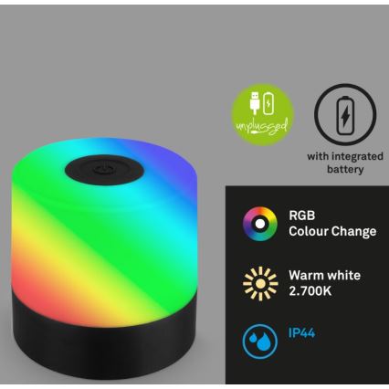 Briloner 7462015 - Udendørs LED bordlampe m. RGB-farver genopladelig LED/1,5W/5V IP44 sort