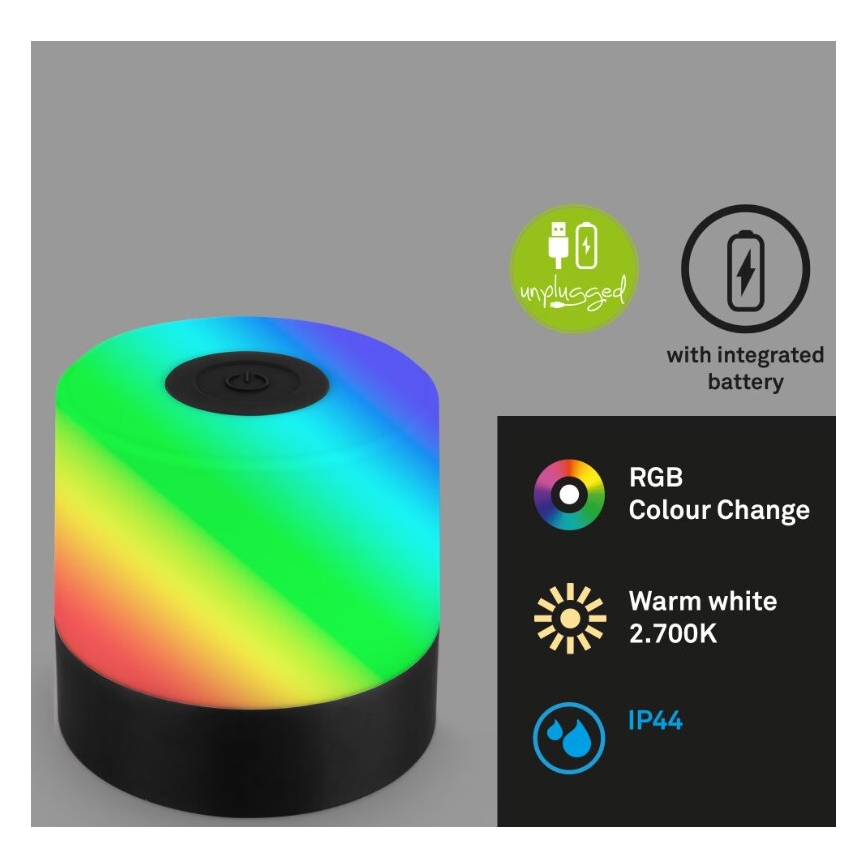 Briloner 7462015 - Udendørs LED bordlampe m. RGB-farver genopladelig LED/1,5W/5V IP44 sort