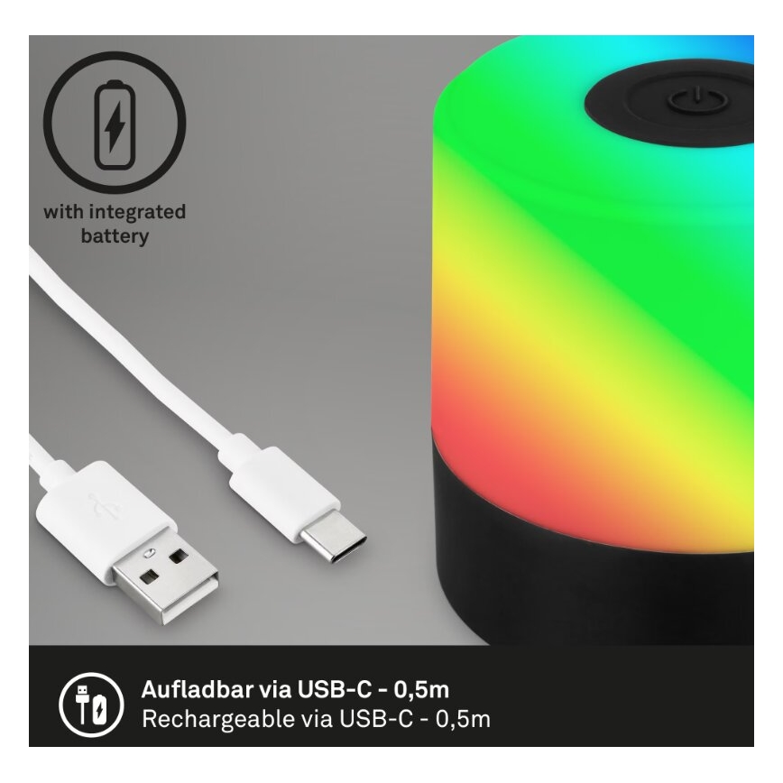 Briloner 7462015 - Udendørs LED bordlampe m. RGB-farver genopladelig LED/1,5W/5V IP44 sort