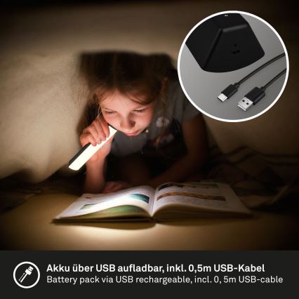 Briloner 7474-015 - LED dæmpbar touch genopladelig udendørs bordlampe 2-i-1 LED/7W/5V 2x2200 mAh USB 3000K IP44 sort