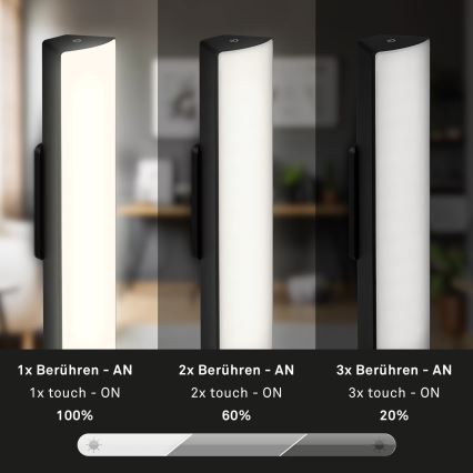 Briloner 7474-015 - LED dæmpbar touch genopladelig udendørs bordlampe 2-i-1 LED/7W/5V 2x2200 mAh USB 3000K IP44 sort