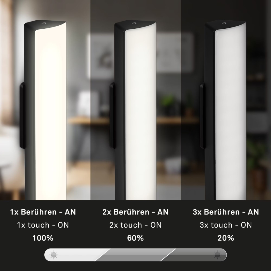 Briloner 7474-015 - LED dæmpbar touch genopladelig udendørs bordlampe 2-i-1 LED/7W/5V 2x2200 mAh USB 3000K IP44 sort