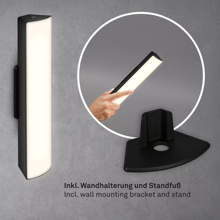 Briloner 7474-015 - LED dæmpbar touch genopladelig udendørs bordlampe 2-i-1 LED/7W/5V 2x2200 mAh USB 3000K IP44 sort