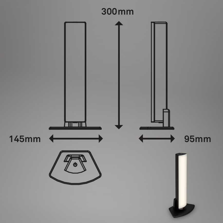 Briloner 7474-015 - LED dæmpbar touch genopladelig udendørs bordlampe 2-i-1 LED/7W/5V 2x2200 mAh USB 3000K IP44 sort