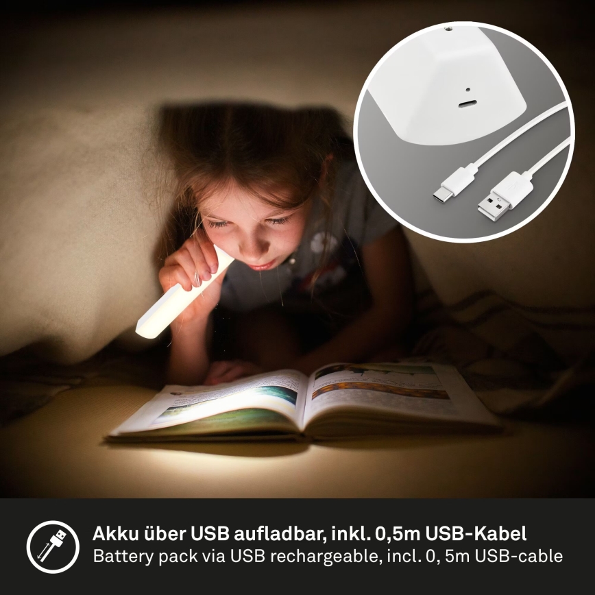 Briloner 7474-016 - Udendørs LED bordlampe m. touch-funktion 2-i-1 dæmpbar og genopladelig LED/7W/5V 2x2200 mAh USB 3000K IP44 hvid