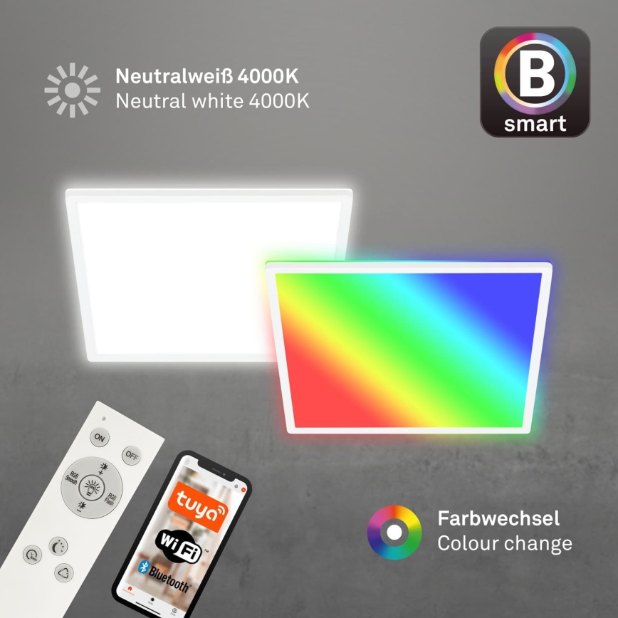 Briloner 7491-016 - LED RGBW dæmpbar loftlampe SMART LED/22W/230V 4000K 42x42 cm Wi‑Fi Tuya + fjernbetjening