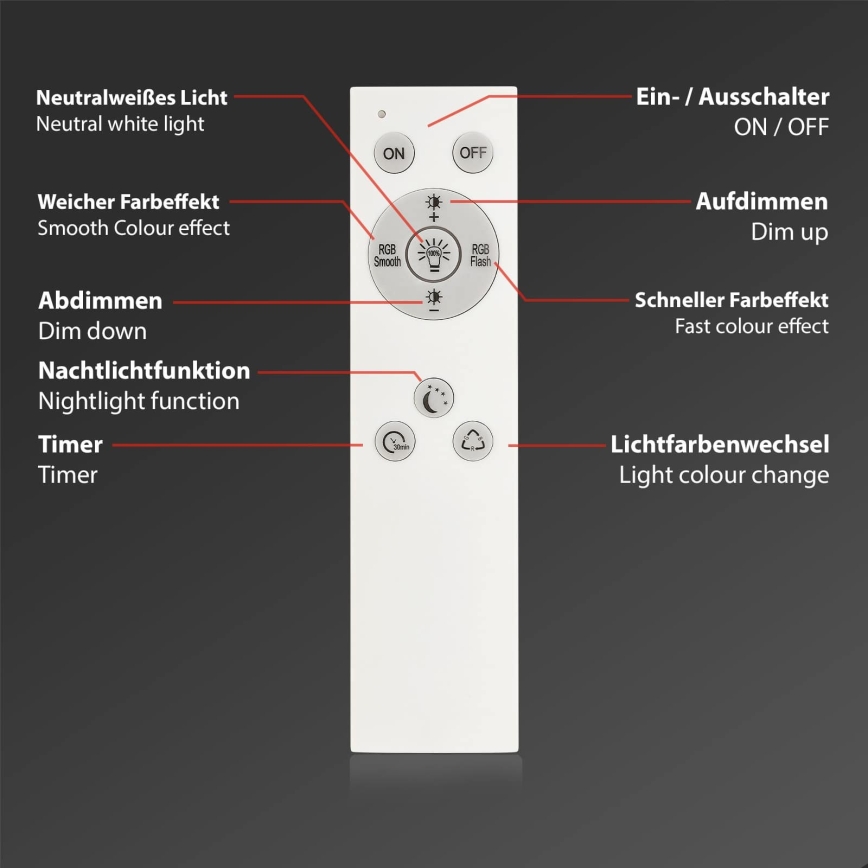Briloner 7491-016 - LED RGBW dæmpbar loftlampe SMART LED/22W/230V 4000K 42x42 cm Wi‑Fi Tuya + fjernbetjening